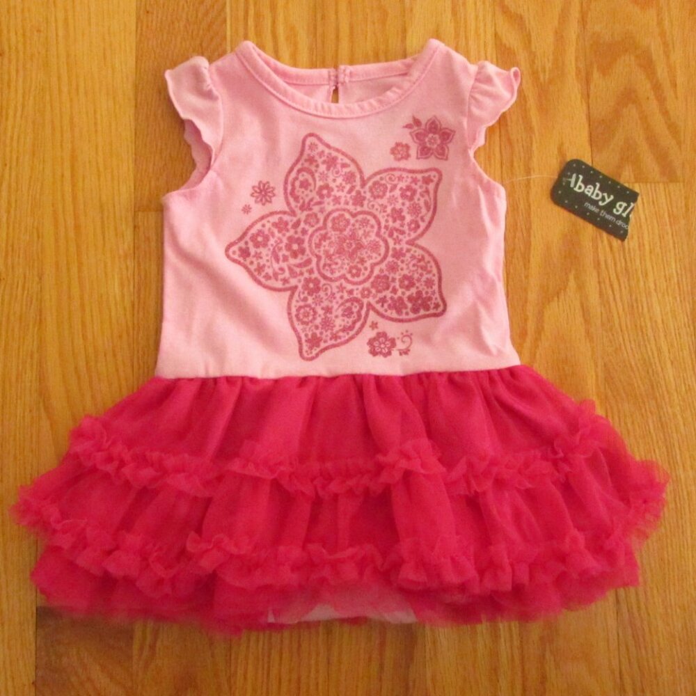 BABY GLAM GIRL'S SIZE 3 mo DRESS PINK W/ FUCHSIA SKIRTED TUTU CREEPER EASTER NWT